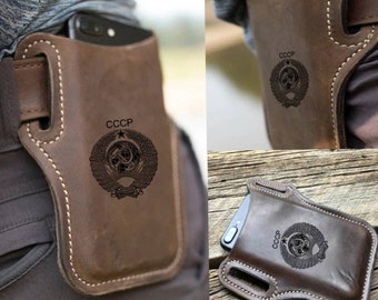 Handytasche mit Lasergravur: Handgefertigte Gürteltasche