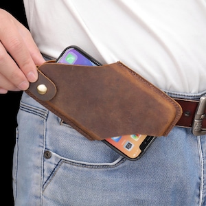 Gravure laser en cuir avec boucle de ceinture pour téléphone portable, étui de protection pour téléphone portable, sac à main rétro universel pour téléphone portable