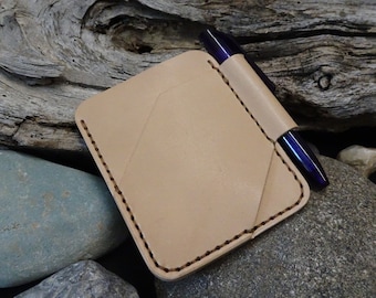 Genuine cow leather wallet with pen holder | Minimalist wallet | Wallet with Fisher Space Pen holder