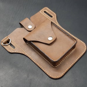 Sacoche et porte-cartes pour téléphone portable en cuir de vache véritable, étui vintage pour téléphone portable avec ceinture pour homme. Gravure laser personnalisable