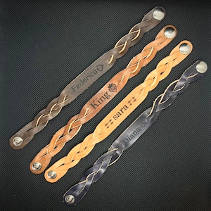 Pulseras de cuero grabadas - Pulseras de cuero grabadas personalizadas - Personalice las pulseras de cuero trenzado con nombre - Regalo grabado para parejas