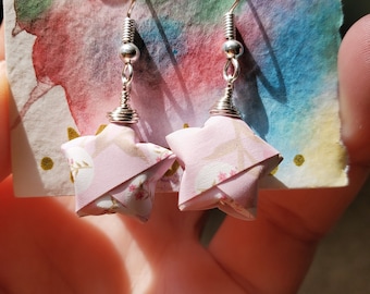 Lucky Star Origami Earrings (Wrapped Pink)