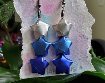 Lucky Star Origami Earrings (Blue Stacked)