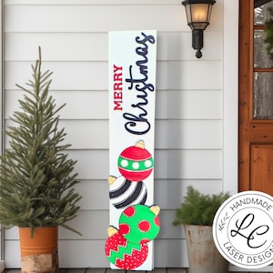 Christmas Ornaments Porch Leaner SVG | Christmas Porch Board Laser |  Layered Porch Sign Cut File | Merry Christmas SVG Digital Download