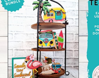 Beach Camping Bundle | Beach Van, Surf Boards Tiered Tray Decor Laser Files | Summer Laser Shelf Sitter | Beach Summer Digital Download
