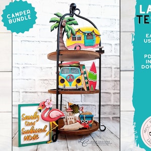 Beach Camping Bundle | Beach Van, Surf Boards Tiered Tray Decor Laser Files | Summer Laser Shelf Sitter | Beach Summer Digital Download
