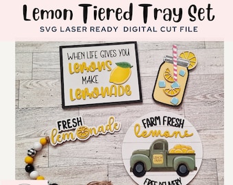 Lemon Tiered Tray Bundle SVG | Lemonade Summer Tiered Tray Dekor Laserdateien | Zitronen | Zitronen-LKW SVG | Frühling Sommer Digitaler Download
