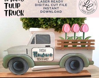 Flower Truck Fresh Flowers SVG | Farmhouse Truck File | Spring Shelf Sitter | SpringTiered Tray Decor Laser Files |  Summer Digital Download