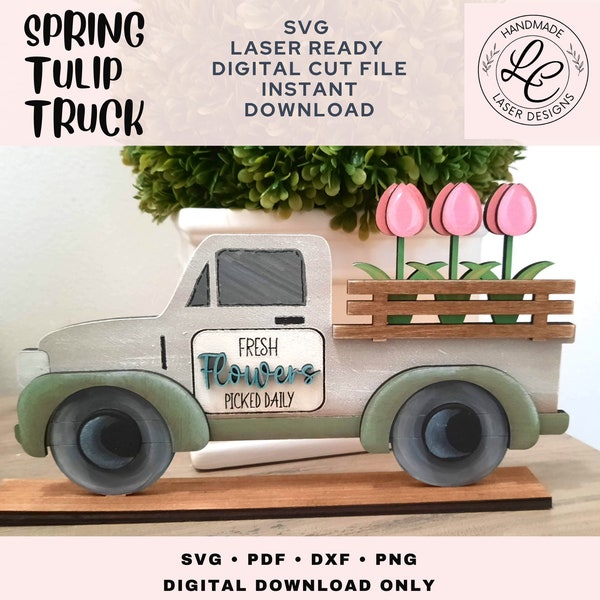 Flower Truck Fresh Flowers SVG | Farmhouse Truck File | Spring Shelf Sitter | SpringTiered Tray Decor Laser Files |  Summer Digital Download