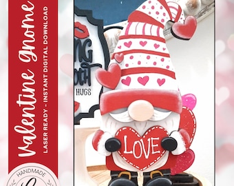 Valentine Gnome and Stacked Hearts Tiered Tray SVG  | Digital Download | Love Shelf Sitter SVG | Valentine, Decor | Glowforge Laser Cut File