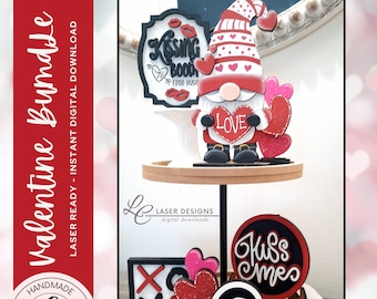 Valentine Gnome Tiered Tray SVG BUNDLE | Digitaler Download | Love Signs Shelf Sitter SVG | Valentinstag, Liebe Dekor | Glowforge Laser Cut Datei