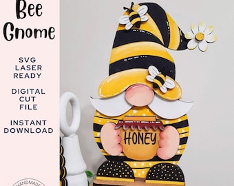 Bee Gnome SVG | Bee Summer Tiered Tray Decor Laser Files | Bee Gnome Laser File | Shelf Sitter | Spring Summer Digital Download