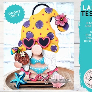 Beach Gnome SVG / Beach Summer Tiered Tray Decor Archivos láser / Girl Gnome Laser File / Shelf Sitter / Beach Summer Descarga digital