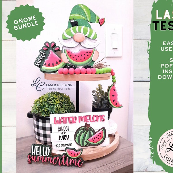 Watermelon Gnome SVG Bundle | Watermelon Summer Tiered Tray Laser Files | Gnome Laser Files | Shelf Sitter | Spring Summer Digital Download