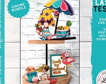 Beach Gnome Bundle | Beach Summer Tiered Tray Decor Laser Files | Girl Gnome Laser File | Shelf Sitter | Beach Summer Digital Download