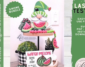 Watermelon Gnome SVG Bundle | Watermelon Summer Tiered Tray Laser Files | Gnome Laser Files | Shelf Sitter | Spring Summer Digital Download