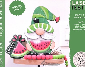 Watermelon Gnome SVG | Watermelon Summer Tiered Tray Decor Laser Files | Gnome Laser File | Shelf Sitter | Spring Summer Digital Download