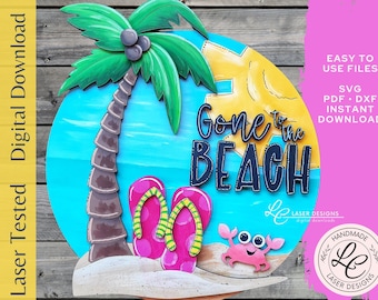 Gone to the Beach Summer Door Hanger SVG | Summer Layered Front Door Sign SVG | Beach, Palm Tree, Flip Flops Laser Cut File | Laser SVG