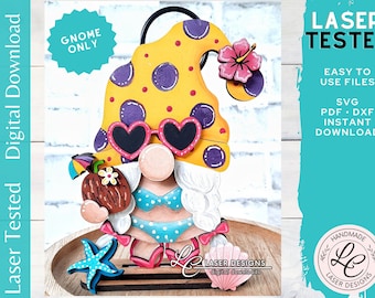 Beach Gnome SVG | Beach Summer Tiered Tray Decor Laser Files | Girl Gnome Laser File | Shelf Sitter | Beach Summer Digital Download