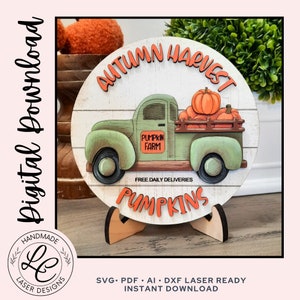 Pumpkin Truck Sign SVG | Fall Farmhouse Truck File | Fall Shelf Sitter | Fall Tiered Tray Decor Laser Files | Digital Download for Lasers