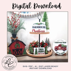 Christmas Farmhouse **BUNDLE** Tiered Tray SVG File | Farmhouse Christmas Shelf Sitters SVG | Christmas Decor | Glowforge Laser Cut File