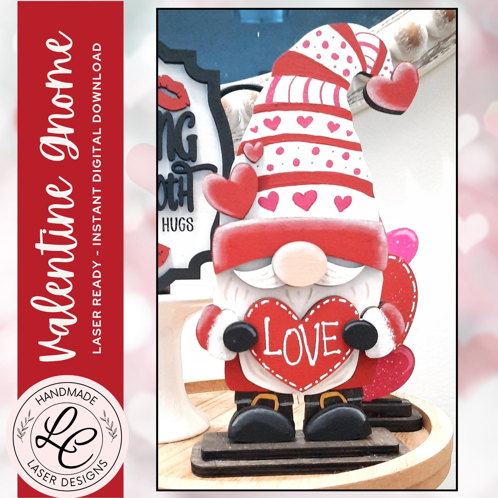 Valentine Gnome and Stacked Hearts Tiered Tray SVG | Digital Download ...