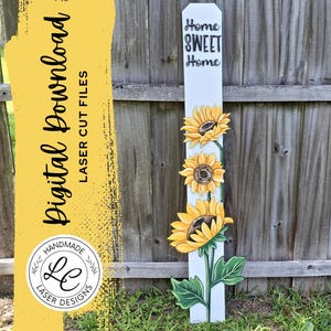 Alpendre Girassol Leaner SVG | Placa Laser para Alpendre Home Sweet Home | Arquivo de Corte para Placa de Alpendre em Camadas de Verão | Download Digital SVG Girassóis
