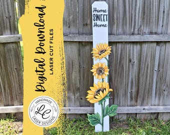Sunflower Porch Leaner SVG | Home Sweet Home Porch Board Laser |  Summer Layered Porch Sign Cut File | Sunflowers SVG Digital Download