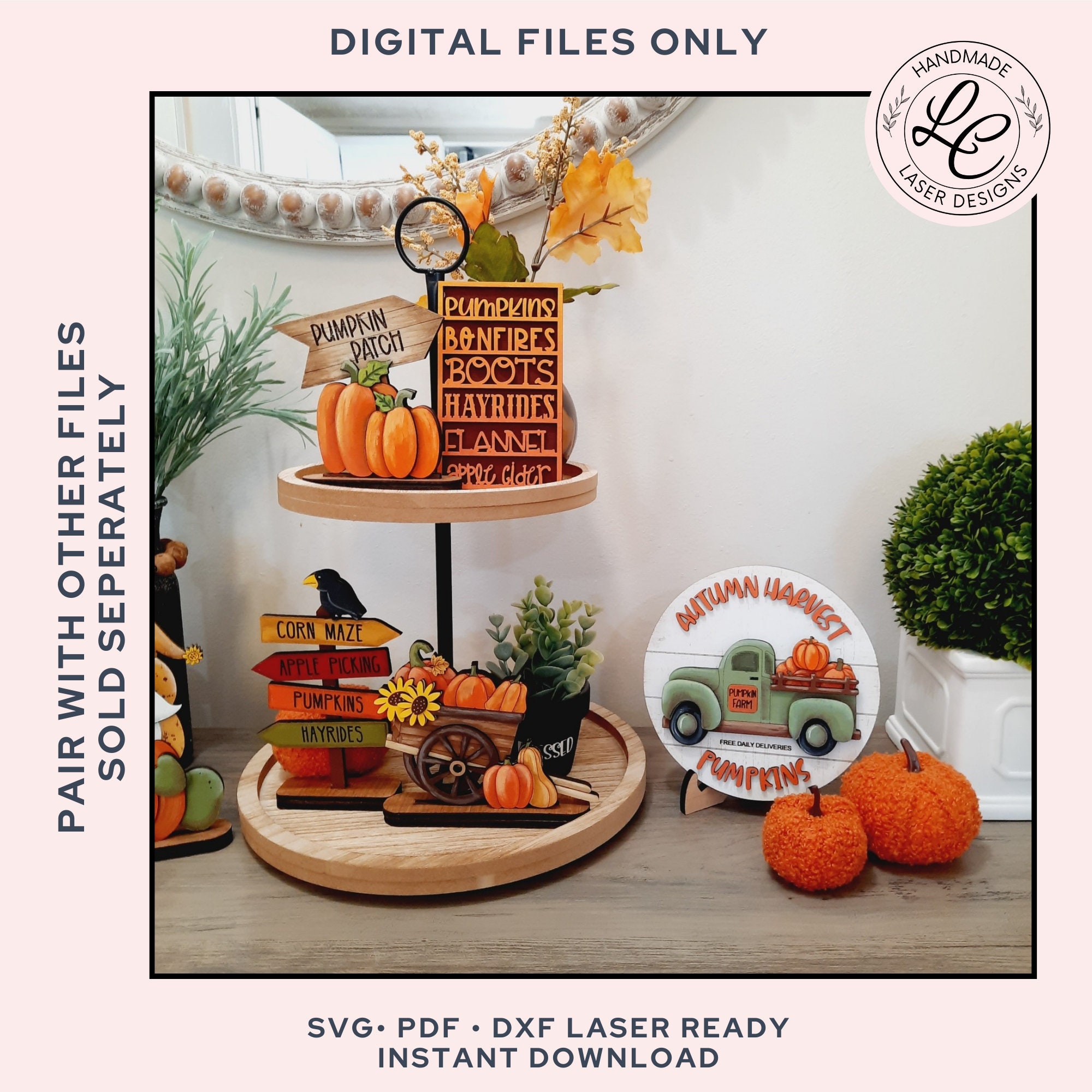 Fall Tiered Tray Bundle SVG | Pumpkin Autumn Tiered Tray Decor Laser ...