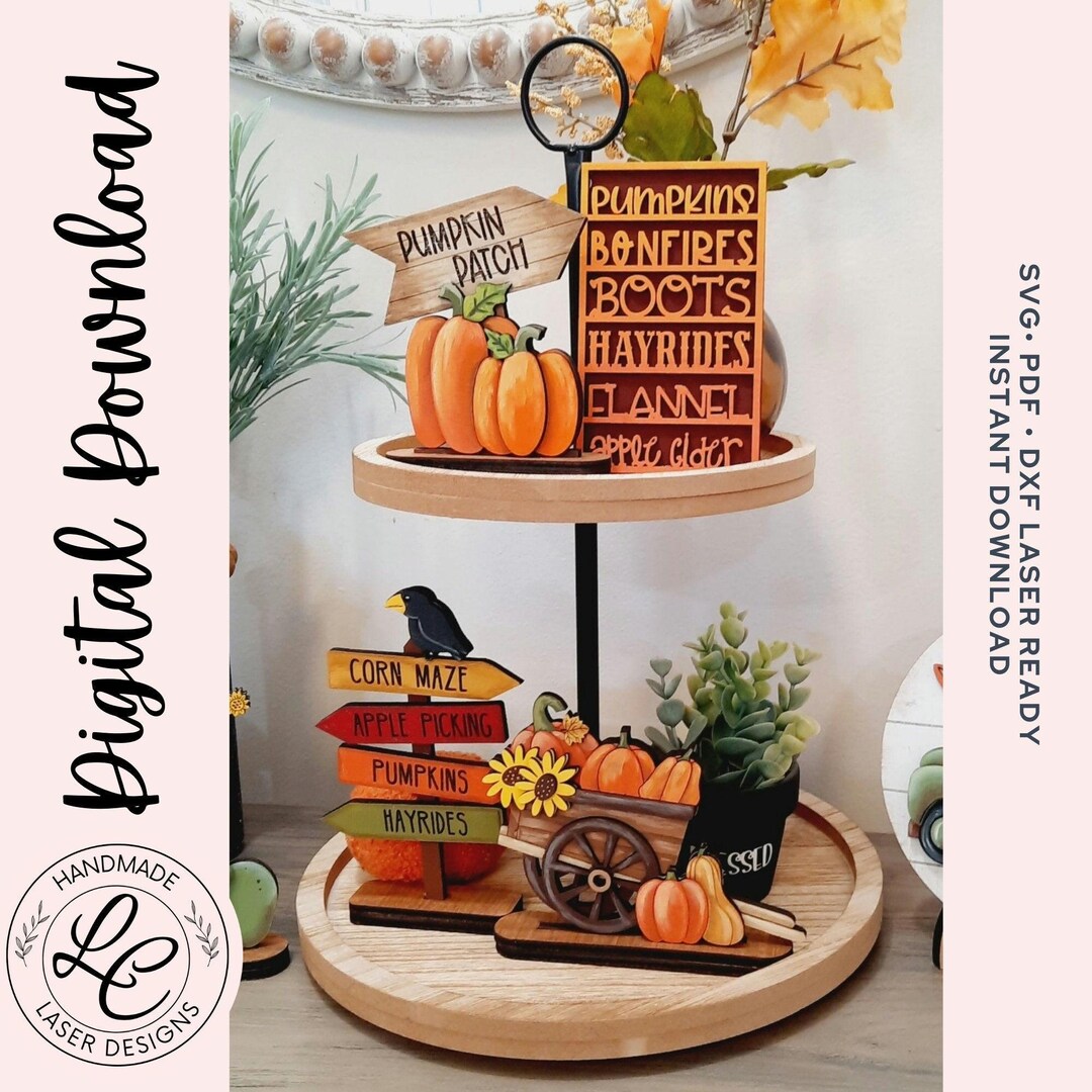 Fall Tiered Tray Bundle SVG | Pumpkin Autumn Tiered Tray Decor Laser ...