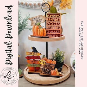 Fall Tiered Tray Bundle SVG | Pumpkin Autumn Tiered Tray Decor Laser Files | Shelf Sitters | Fall Pumpkin Digital Download | Laser Cut Files