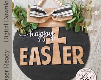 Easter Door Hanger 3D SVG | Cross Layered Front Door Sign SVG | Christian Easter Door Sign | Cross Laser Cut File | Jesus Easter SVG