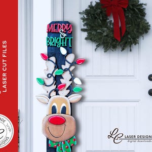 Rentier Veranda Leaner SVG | Weihnachten Porch Board Laser-Dateien | Geschichtete Veranda Zeichen Laser Cut Datei | Frohe und hell SVG Digital Download