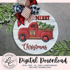 Farmhouse Christmas Tree Truck Door Hanger SVG |Christmas Vintage Truck Door Hanger SVG | Christmas Decor | Glowforge Laser Cut File