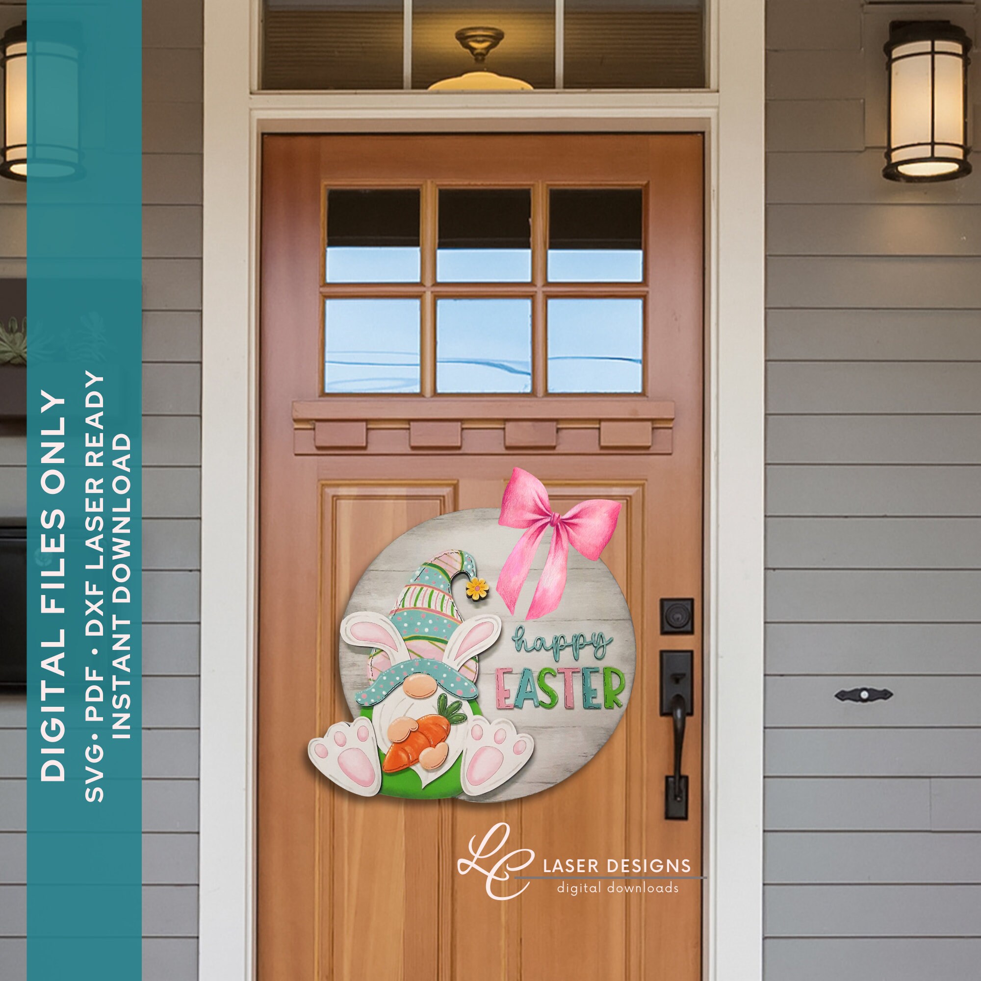 Easter Door Hanger SVG | Bunny Gnome Layered Front Door Sign SVG ...