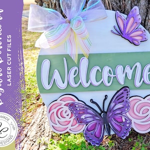 Spring Butterfly Door Hanger SVG | Butterfly Door Hanger SVG | Spring, Summer Door Hanger | Front Door Decor | Glowforge Laser Cut File