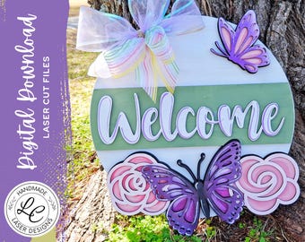 Spring Butterfly Door Hanger SVG | Butterfly Door Hanger SVG | Spring, Summer Door Hanger | Front Door Decor | Glowforge Laser Cut File
