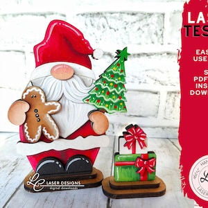 Santa Gnome SVG | Arquivos Laser de Decoração de Bandeja em Camadas de Natal | Arquivo Laser de Gnomo de Natal | Gnome Shelf Sitter | Download Digital SVG