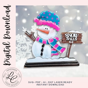 Snowman Tiered Tray SVG File | Snowman Winter Shelf Sitter SVG | Winter Christmas Decor | Glowforge Laser Cut File