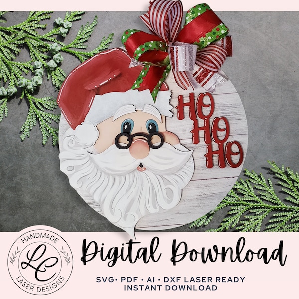 Santa Claus Face Door Hanger SVG |Christmas Door Hanger SVG | Christmas Decor | Glowforge Laser Cut File