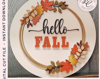 Fall Door Hanger SVG | Fall Leaves Door Hanger SVG | Autumn Decor | Glowforge Laser Cut File