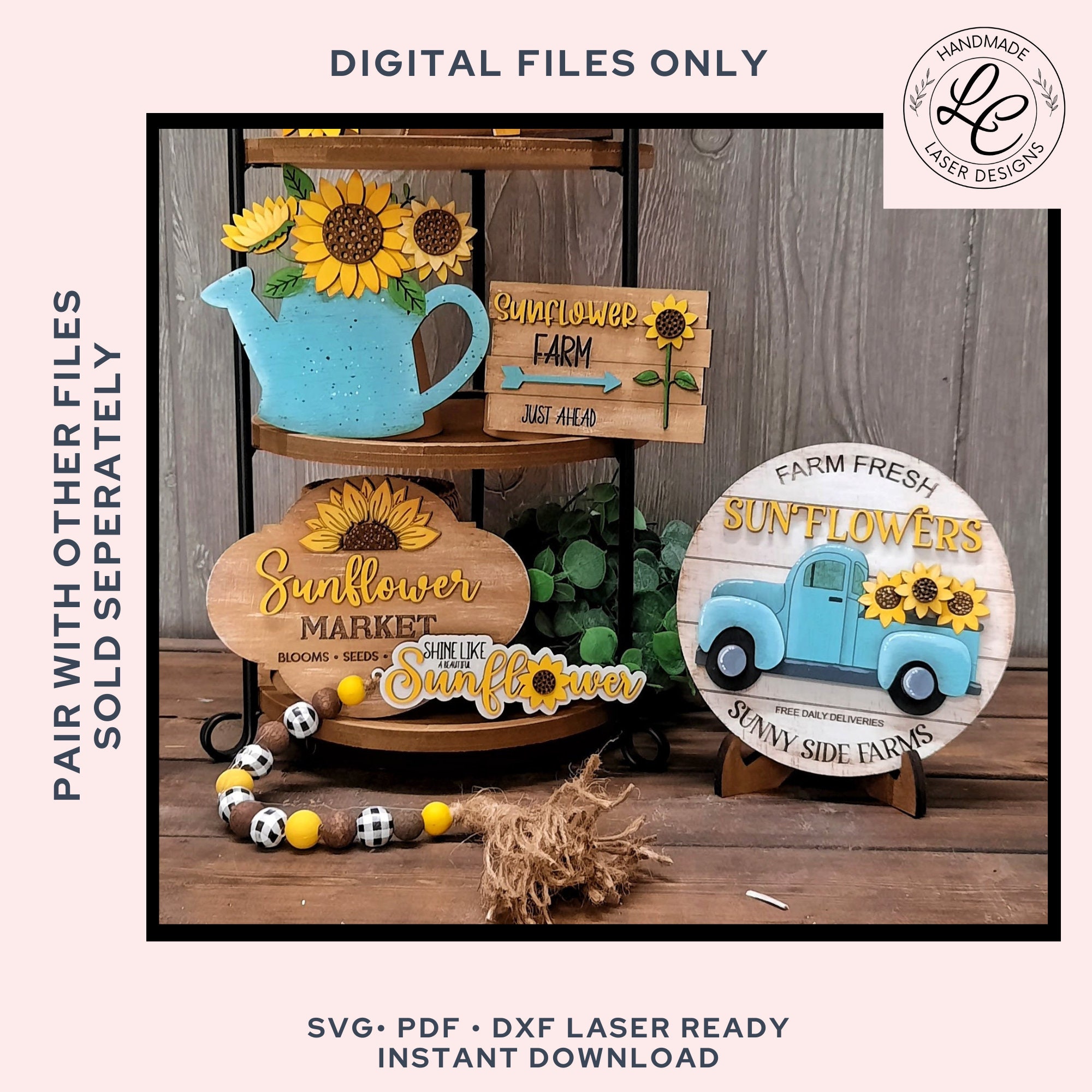 Sunflower Tiered Tray Bundle SVG | Fall Summer Tiered Tray Decor Laser ...