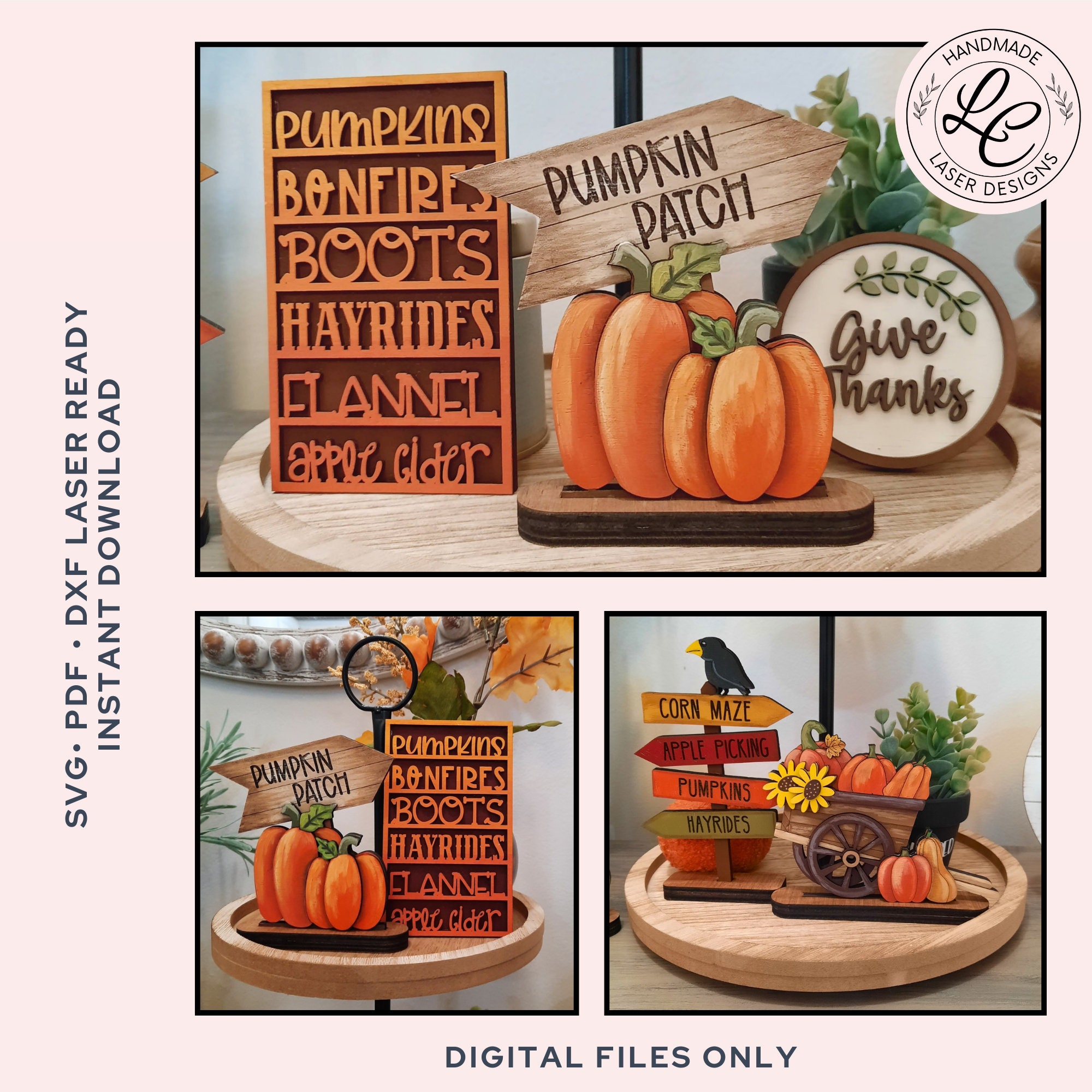 Fall Tiered Tray Bundle SVG | Pumpkin Autumn Tiered Tray Decor Laser ...