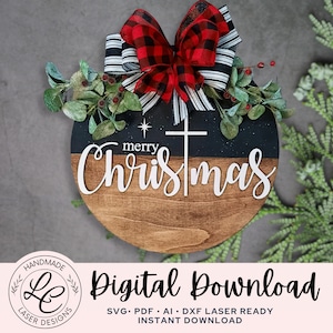 Merry Christmas Cross Door Hanger SVG |Christ Christmas Door Hanger SVG | Jesus Door Hanger SVG | Christmas Decor | Glowforge Laser Cut File