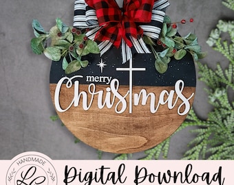 Merry Christmas Cross deurhanger SVG |Christ Christmas deurhanger SVG | Jezus deurhanger SVG | Kerstdecoratie | Glowforge lasergesneden bestand