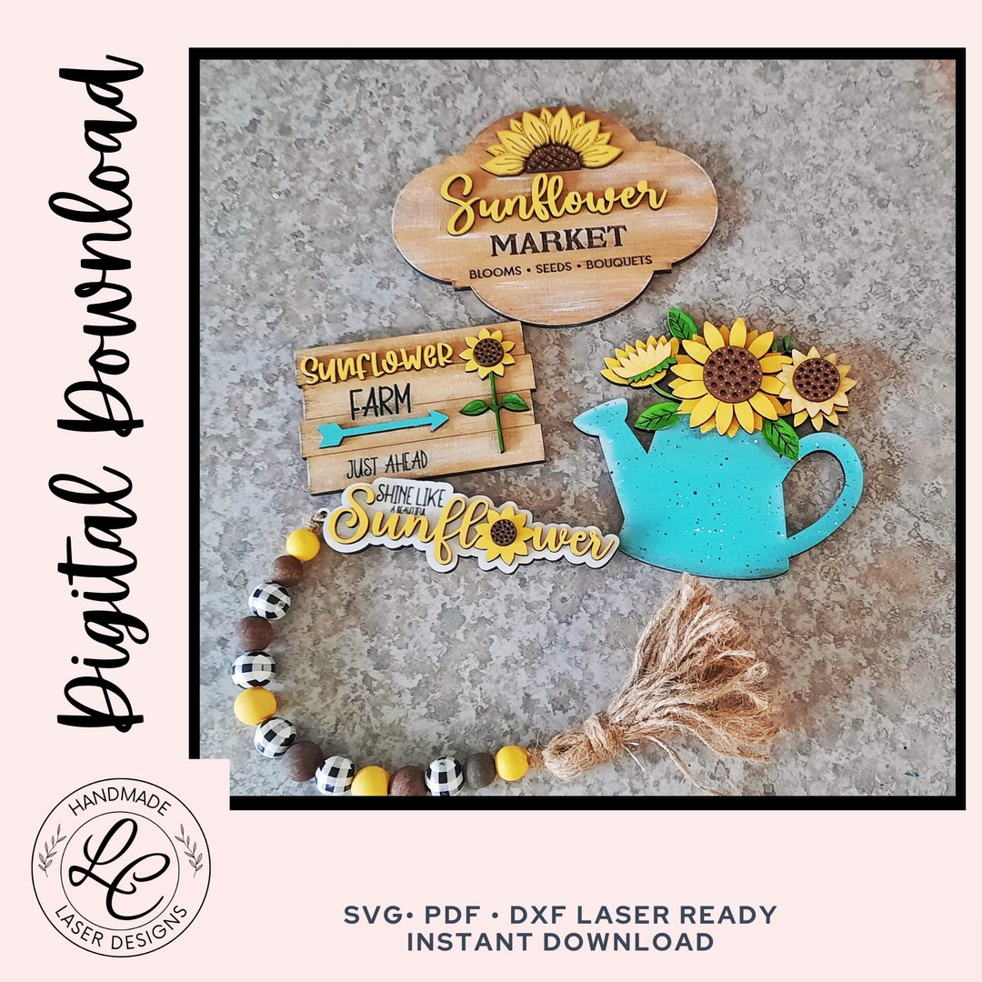 Sunflower Tiered Tray Bundle SVG | Fall Summer Tiered Tray Decor Laser ...