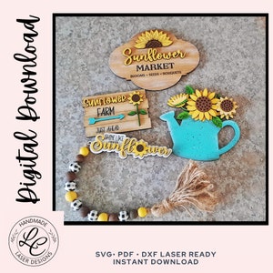 Sonnenblume Tiered Tablett Bundle SVG | Herbst Sommer Tiered Tablett Dekor Laser-Dateien | Kantenhocker | Sonnenblume Digital Download | Laser-Cut-Dateien