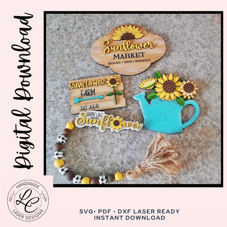 Sunflower Tiered Tray Bundle SVG | Fall Summer Tiered Tray Decor Laser ...