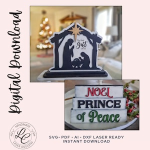 Christmas Nativity Tiered Tray SVG File | Religious Christmas Word Block Shelf Sitter SVG | Christian Decor | Glowforge Laser Cut File