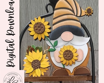 Sunflower Gnome SVG | Summer Fall Tiered Tray Decor Laser Files | Sunflower Gnome Laser File | Shelf Sitter | Summer Digital Download